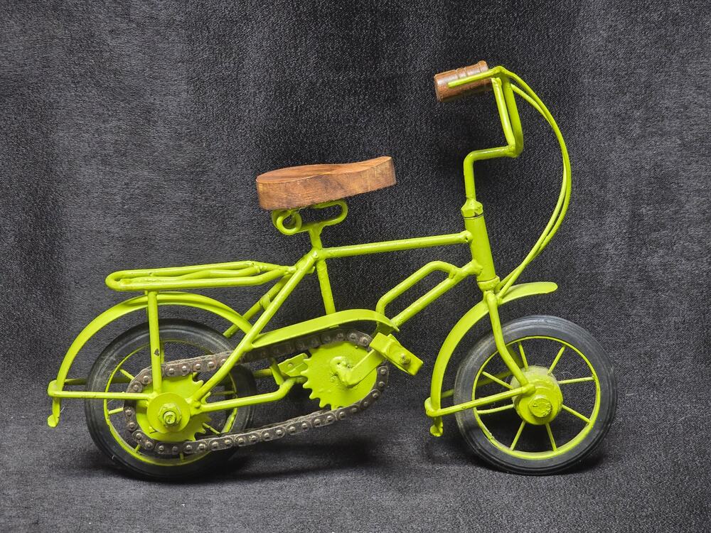 Green Metal Beach Cruiser Bike w. Wood Wheels Seat & Handle Bars Sculpture Ride